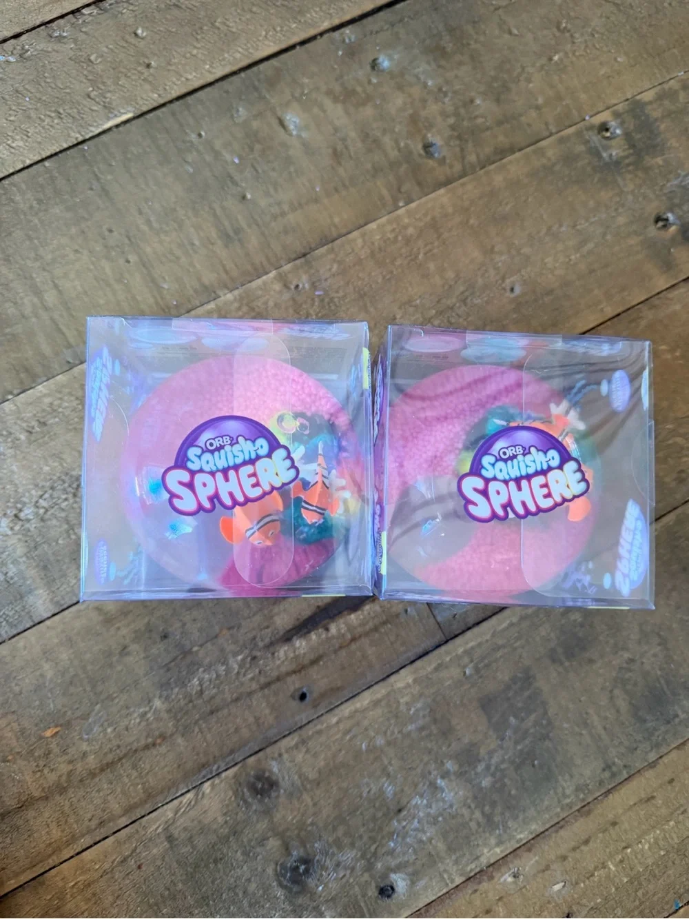 2 SquishSphere Kids Toy - Pink/Orange Aquarium Floating Scene